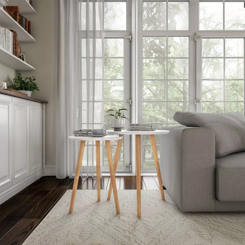 Tables empilables avec plateau circulaire blanc
