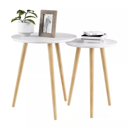 Tables empilables avec plateau circulaire blanc