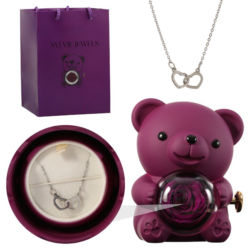 Orso rosa eterno con collana incisa per l'innamorato