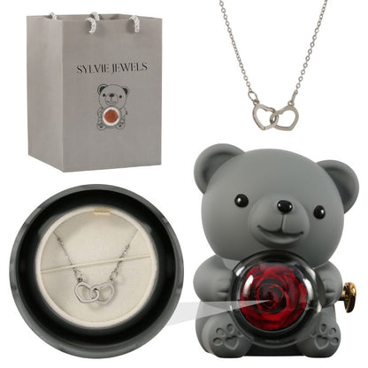 Orso rosa eterno con collana incisa per l'innamorato