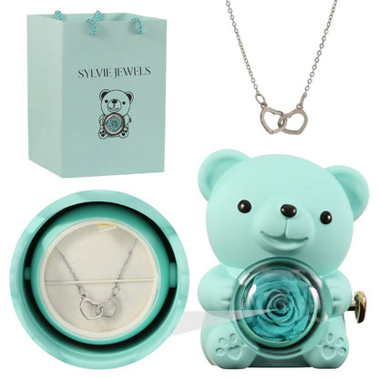 Orso rosa eterno con collana incisa per l'innamorato
